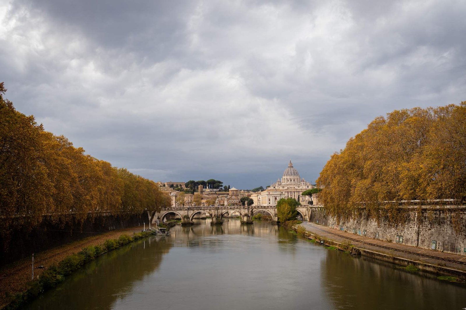 The Tiber towards the Vatican under a stormy sky