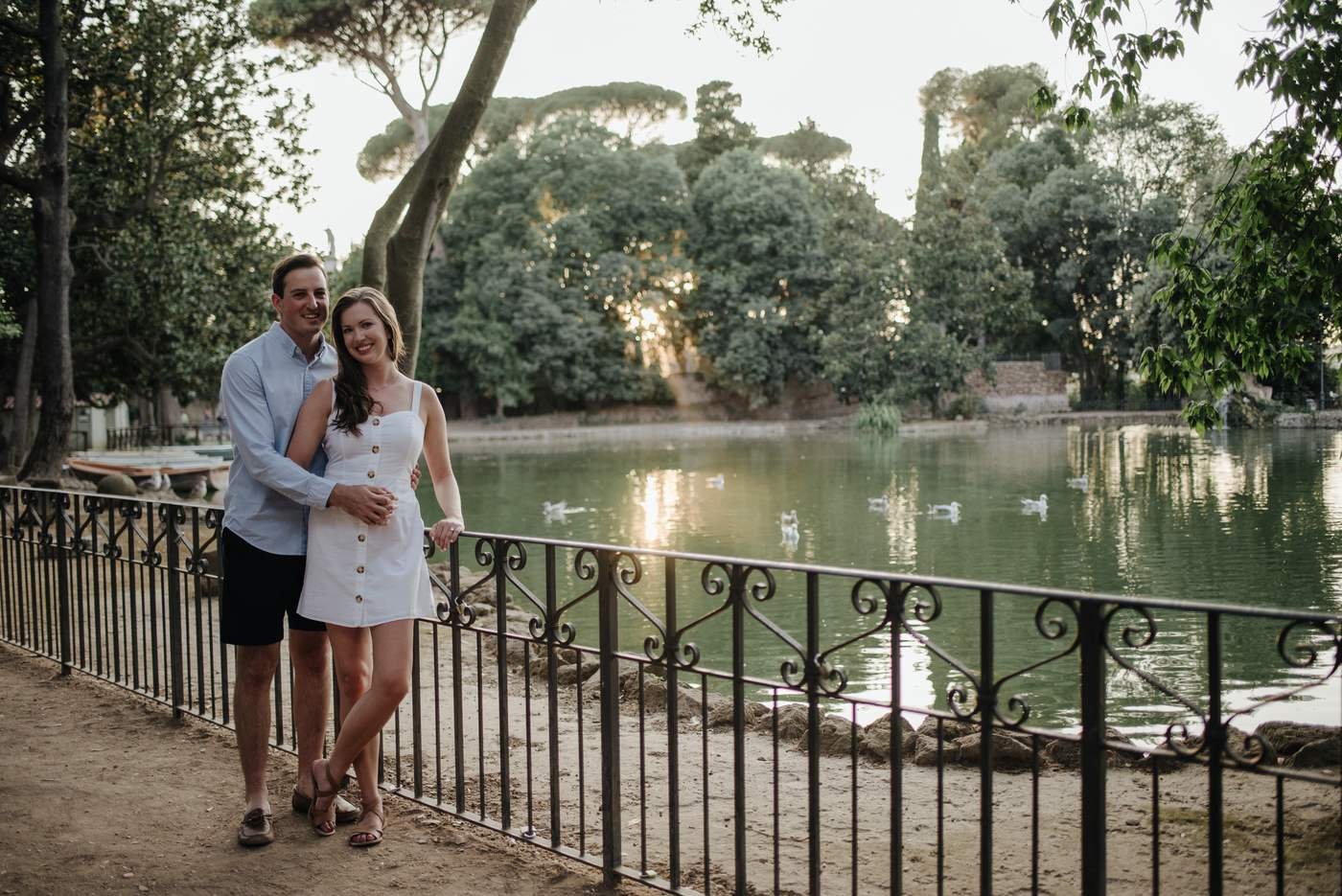 A couple by the lake in Villa Borghese