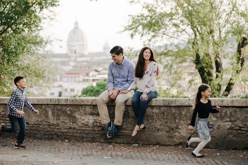 A family on the wall above Rome